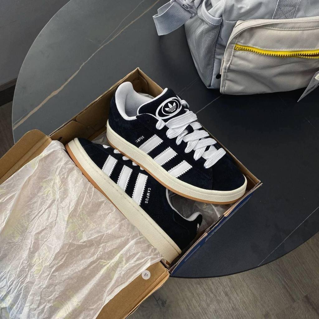 Giày_Adidas Campus màu xám đen, Giày thể thao Adidas nỉ da lộn bản, giày das campus cao cấp 2023