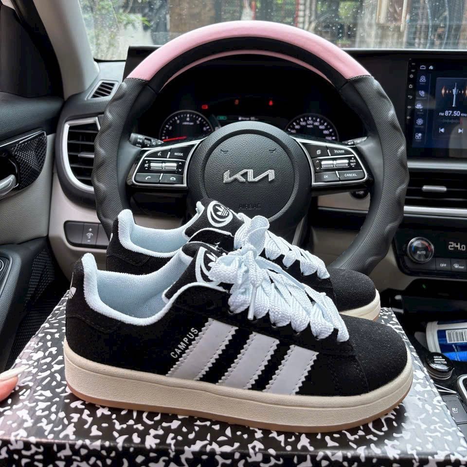 Giày_Adidas Campus màu xám đen, Giày thể thao Adidas nỉ da lộn bản, giày das campus cao cấp 2023