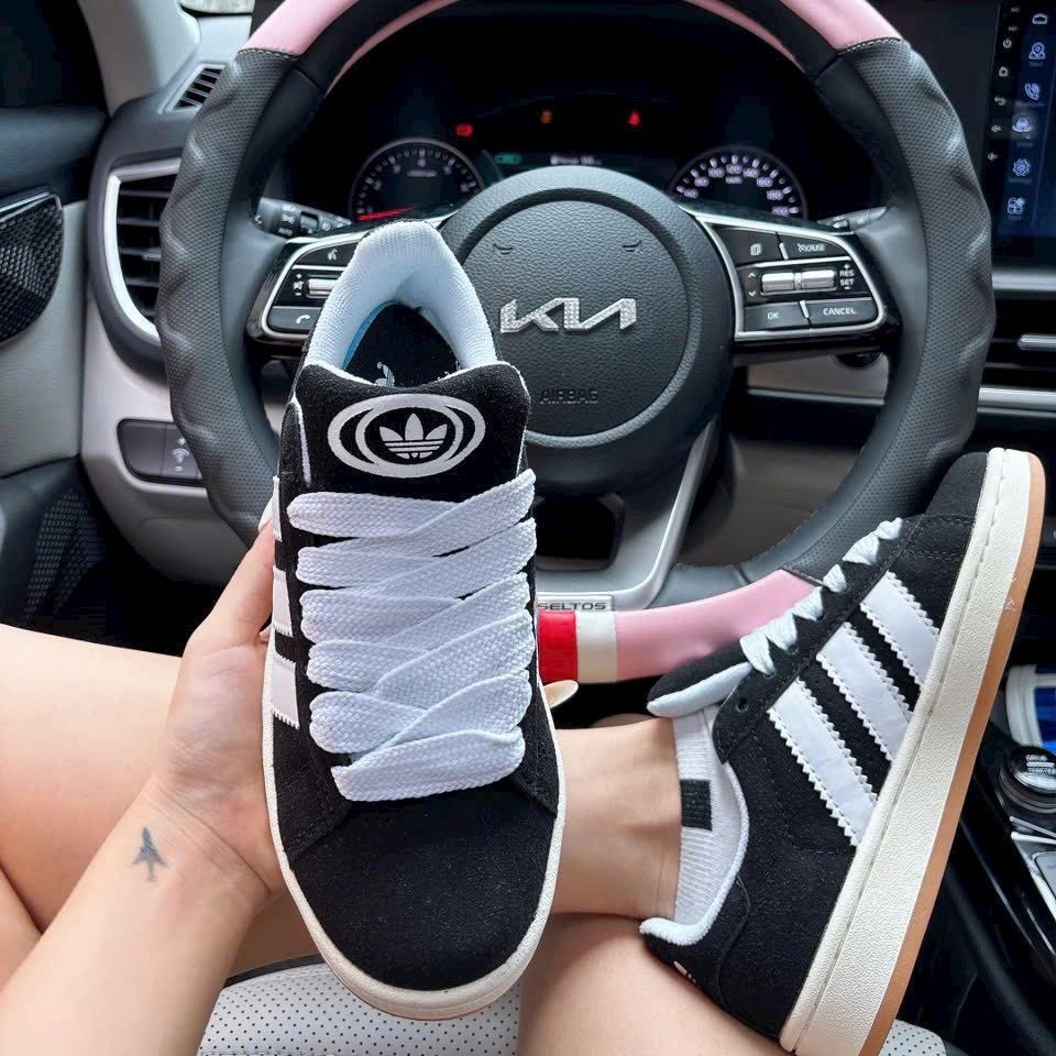 Giày_Adidas Campus màu xám đen, Giày thể thao Adidas nỉ da lộn bản, giày das campus cao cấp 2023