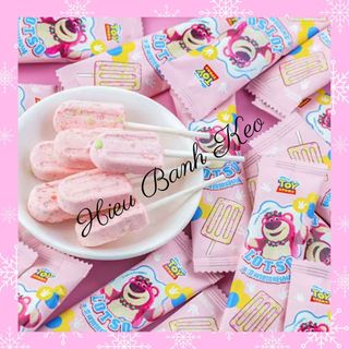 Kẹo mút sữa bò gấu dâu lotso vị dâu tây mix kẹo nổ 2in1