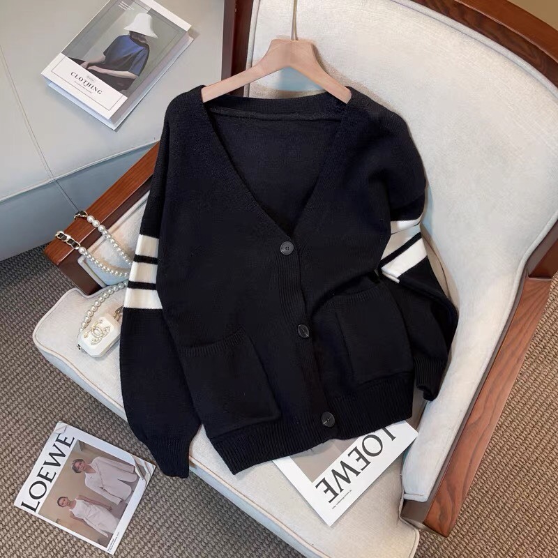 LYRA Áo cardigan tay phối kẻ ngang chất len Hàn đẹp phong cách trẻ trung - CSYAK0185