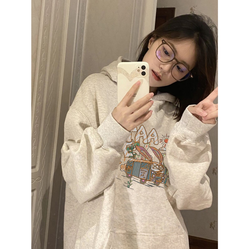 Relach Áo hoodie zip Dáng Rộng In Họa Tiết Thời Trang Hàn Quốc Mới Cho Nữ áo khoác nữ hoodie local brand A1933