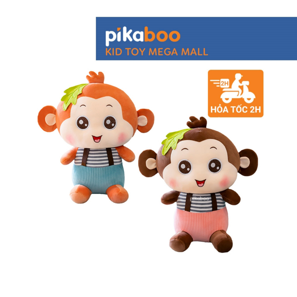 Gấu bông khỉ mặc yếm cao cấp Pikaboo vải cotton nhung mềm mịn co giãn, nhồi bông 3D tinh khiết an toàn