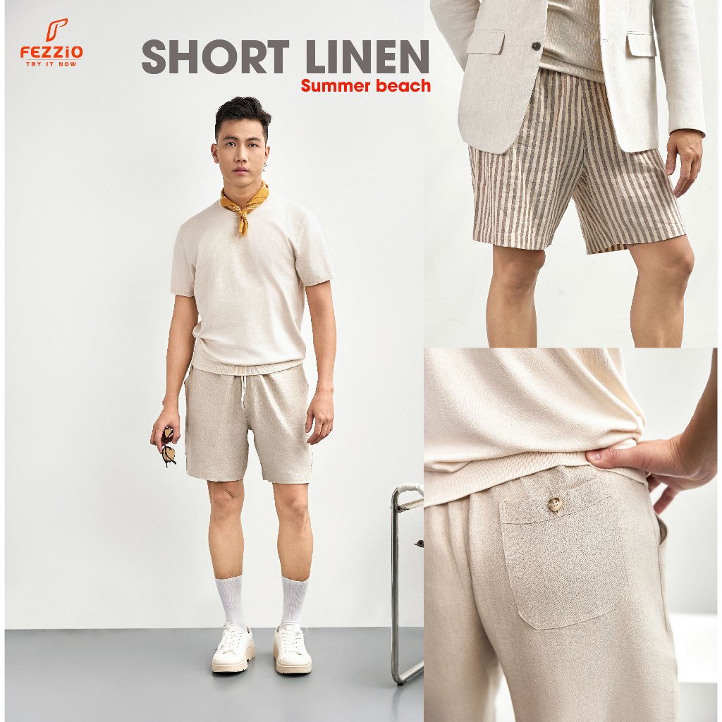 Quần short nam linen, quần dũi nam, quần dùi nam cotton big size thương hiệu Fezzio