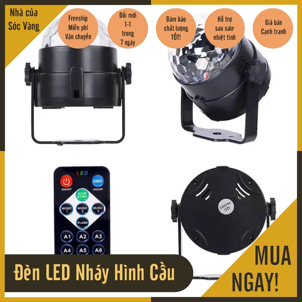 Đèn LED karaoke sân khấu mini gia đình 7 màu hiệu ứng nhấp nháy xoay theo nhạc có remote điều khiển