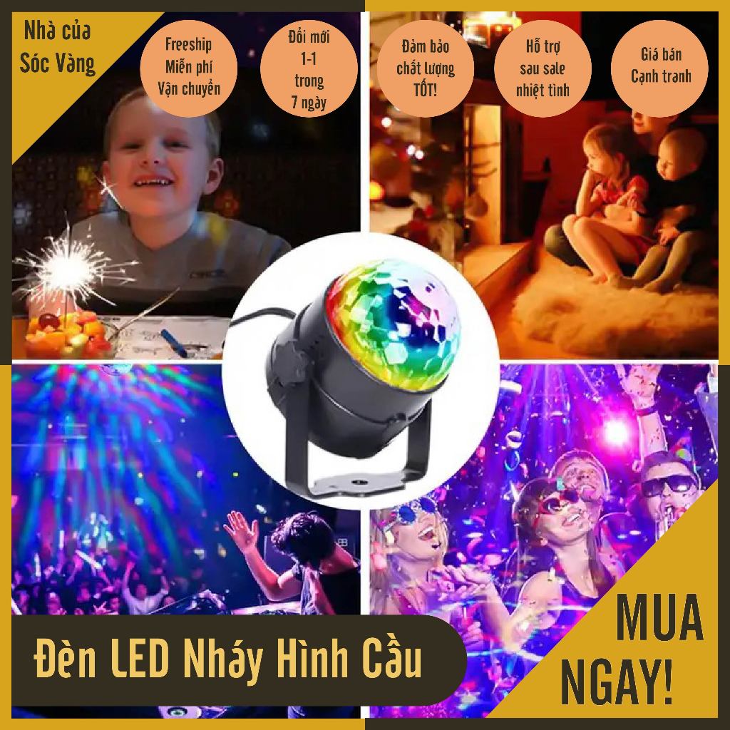 Đèn LED karaoke sân khấu mini gia đình 7 màu hiệu ứng nhấp nháy xoay theo nhạc có remote điều khiển