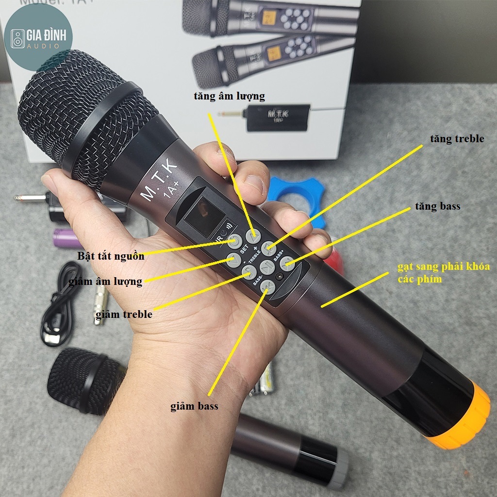 Micro không dây đa năng MTK 1A+ NEW - Tích hợp chỉnh bass, treble, echo ngay trên thân mic