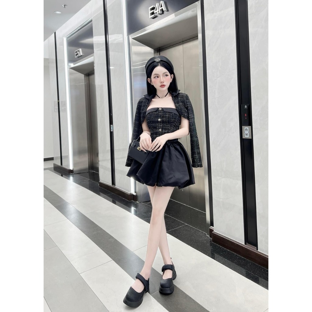 BIGSIZE HIẾU HIẾU  - Set 3 món dạ thu đông áo cúp vạc nhọn + áo khoác tay dài + chân váy cúp bí