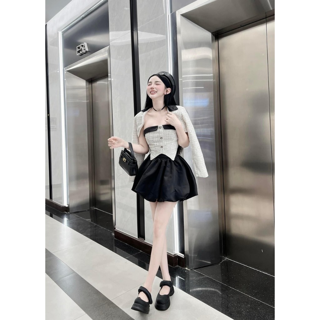 BIGSIZE HIẾU HIẾU  - Set 3 món dạ thu đông áo cúp vạc nhọn + áo khoác tay dài + chân váy cúp bí