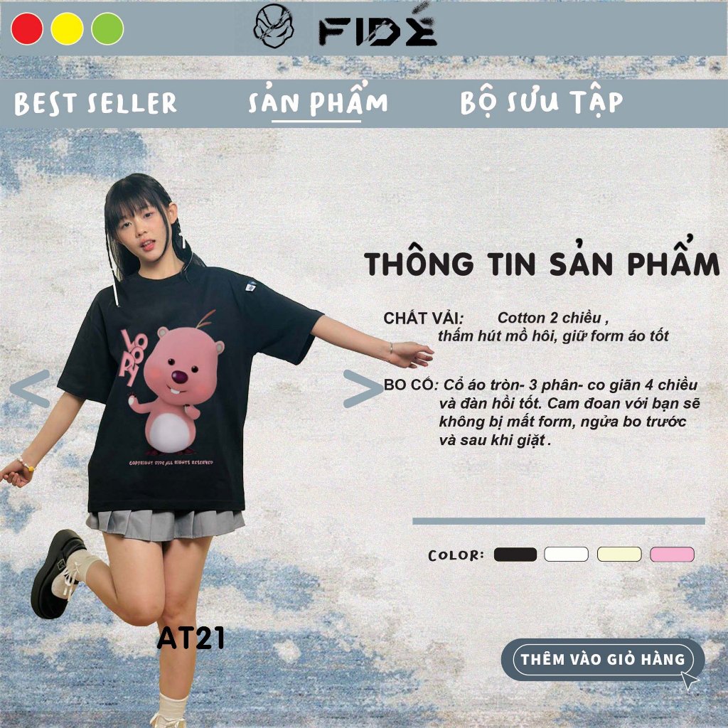 Áo thun FIDE LOOPY Hải Ly unisex form rộng cổ tròn LOOPY - AT21