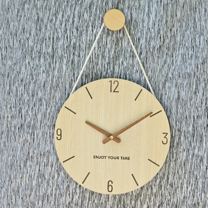 Đồng hồ treo tường bằng gỗ kèm núm và dây treo Decor trang trí nhà cửa khắc theo yêu cầu