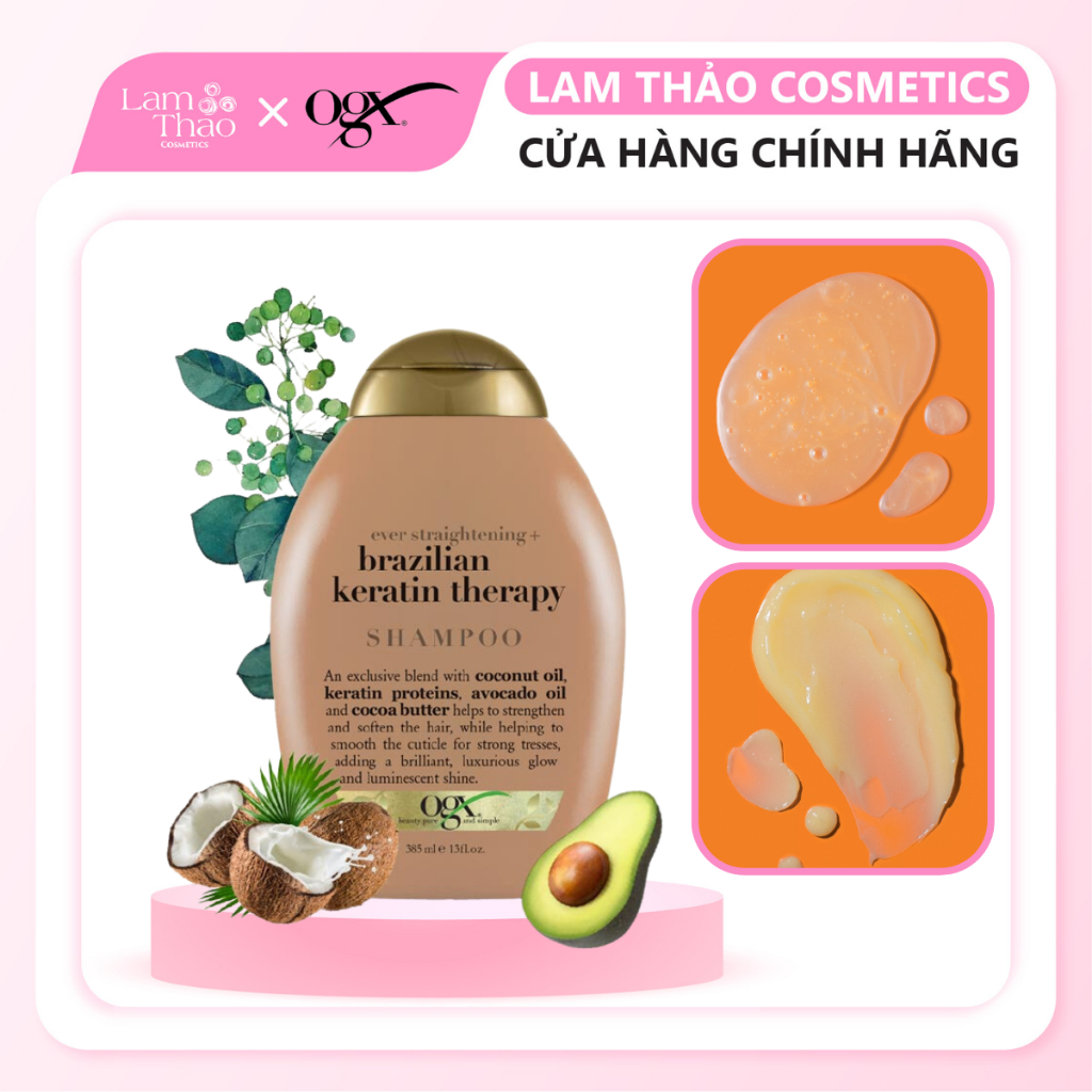 Dầu Gội Vào Nếp Suôn Mượt OGX Keratin Ever Straightening + Brazilian Keratin Therapy Shampoo
