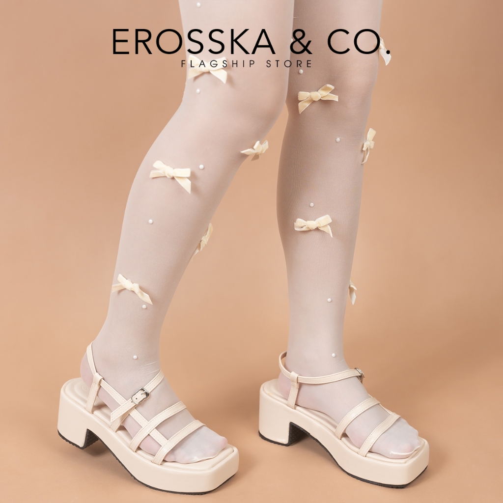 [Mã AFSOS10 - giảm 50K đơn từ 50K] Erosska - Giày sandal cao gót nữ đế xuồng kiểu dáng đơn giản màu nude - SB031