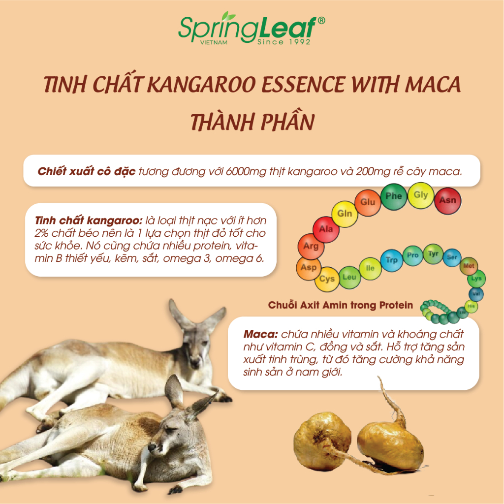 Viên uống tăng cường sinh lực nam Spring Leaf Kangaroo Essence With Maca Úc 60 viên