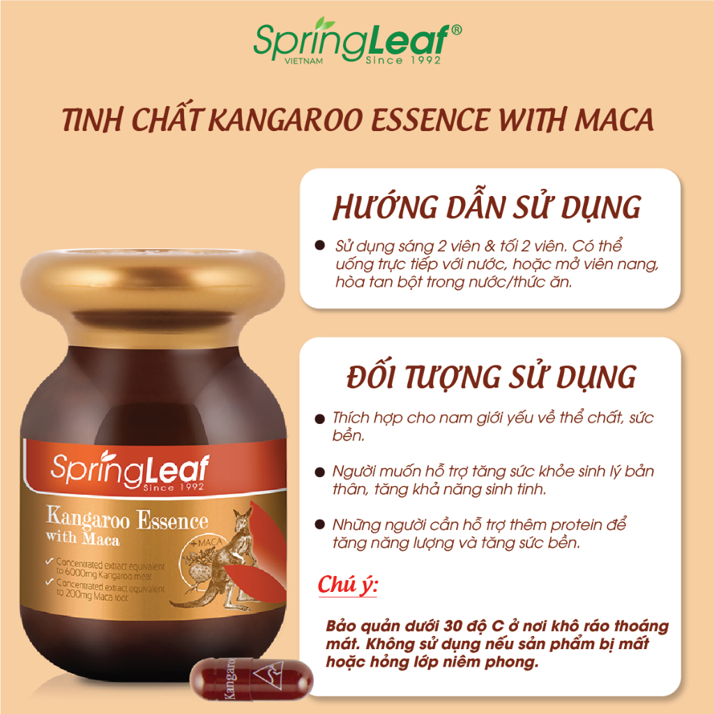 Viên uống tăng cường sinh lực nam Spring Leaf Kangaroo Essence With Maca Úc 60 viên