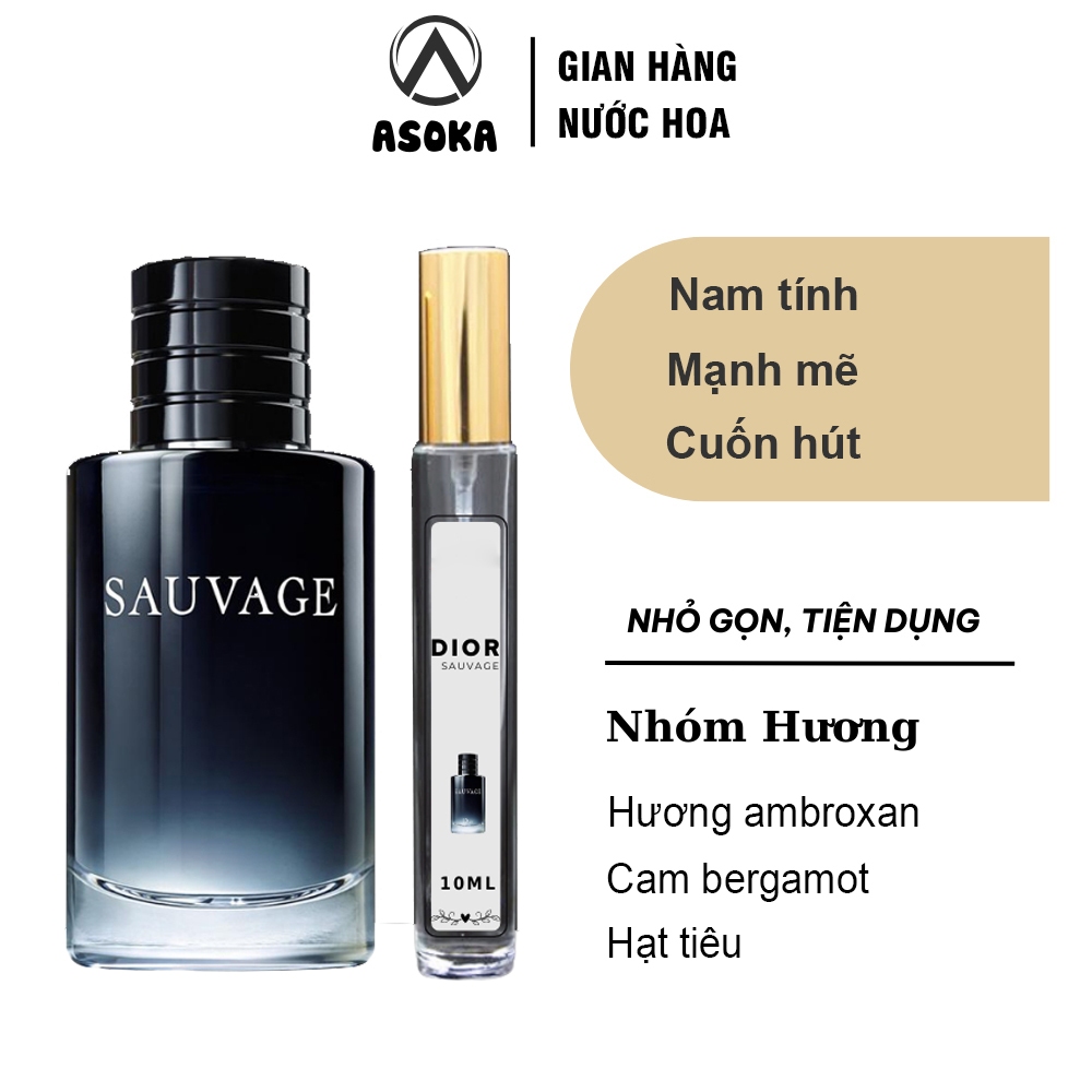 Nước hoa nam Di.or Sauvage, Huơng Thơm Mạnh Mẽ Nam Tính Chiết 10ml - Asoka Shop
