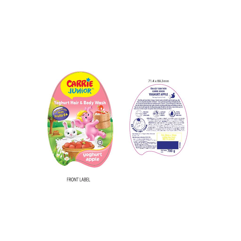 Chai Sữa Tắm Gội Carrie Junior Yoghurt Hương Táo 700g