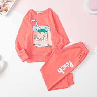 Đồ bộ nỉ da cá bé gái litibaby in chữ peach, size đại 9/14t