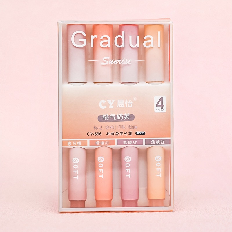 Bút Highlight Hikoma Set Bút 4 màu Bút đánh dấu highlight Ngòi Mềm Màu Gradient Color
