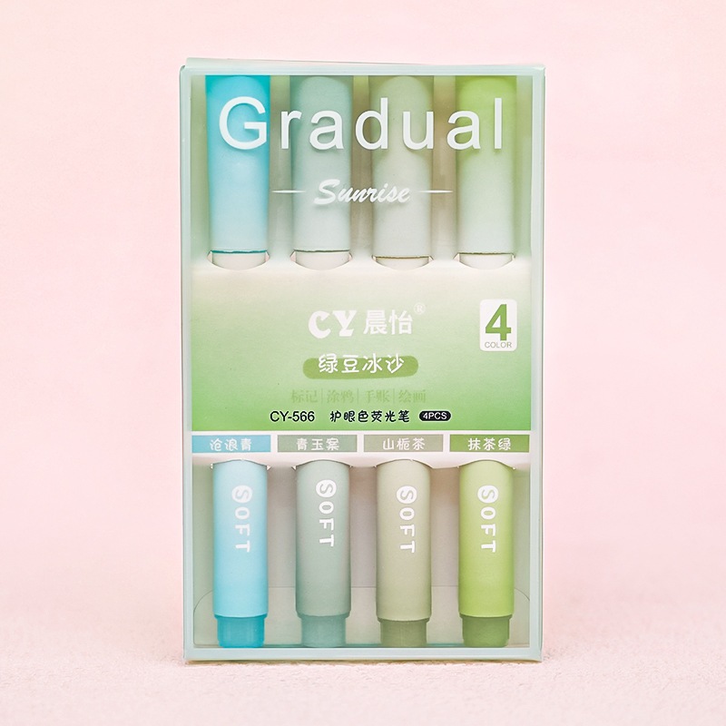 Bút Highlight Hikoma Set Bút 4 màu Bút đánh dấu highlight Ngòi Mềm Màu Gradient Color