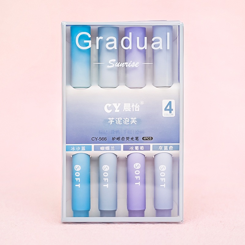 Bút Highlight Hikoma Set Bút 4 màu Bút đánh dấu highlight Ngòi Mềm Màu Gradient Color