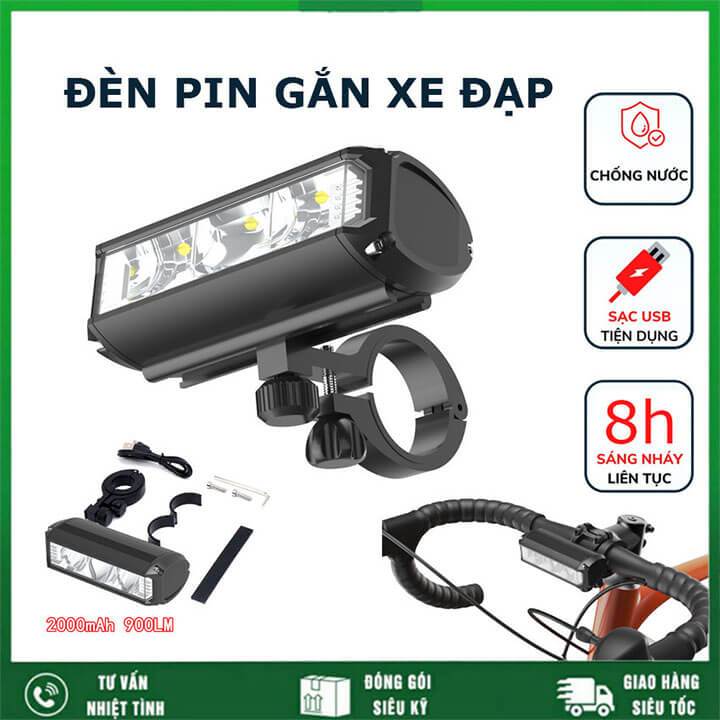 Đèn xe đạp thể thao siêu sáng 4 chế độ, khung hợp kim cao cấp, chống nước IPX4, đèn pin gắn đầu xe đạp sạc USB type C