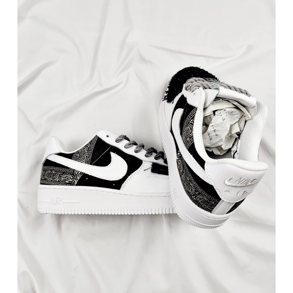 Giày Thể Thao Nam Nữ Air Force 1 Bigbang Hoạ Tiết Thổ Cẩm Đen Trắng , Sneaker AF1 Bigbang Dây Thừng Bản Classic 2023