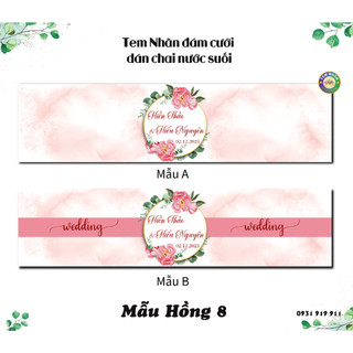 Tem Nhãn dán chai nước đám cưới mẫu mới - Hồng 8