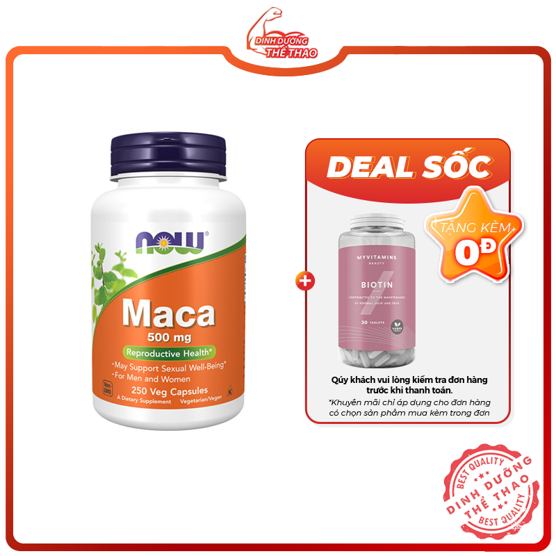 NOW MACA 500MG 100 VIÊN Hỗ Trợ Chức Năng Sinh Lý Cho Cả Nam Và Nữ, Cải Thiện Tâm Trạng