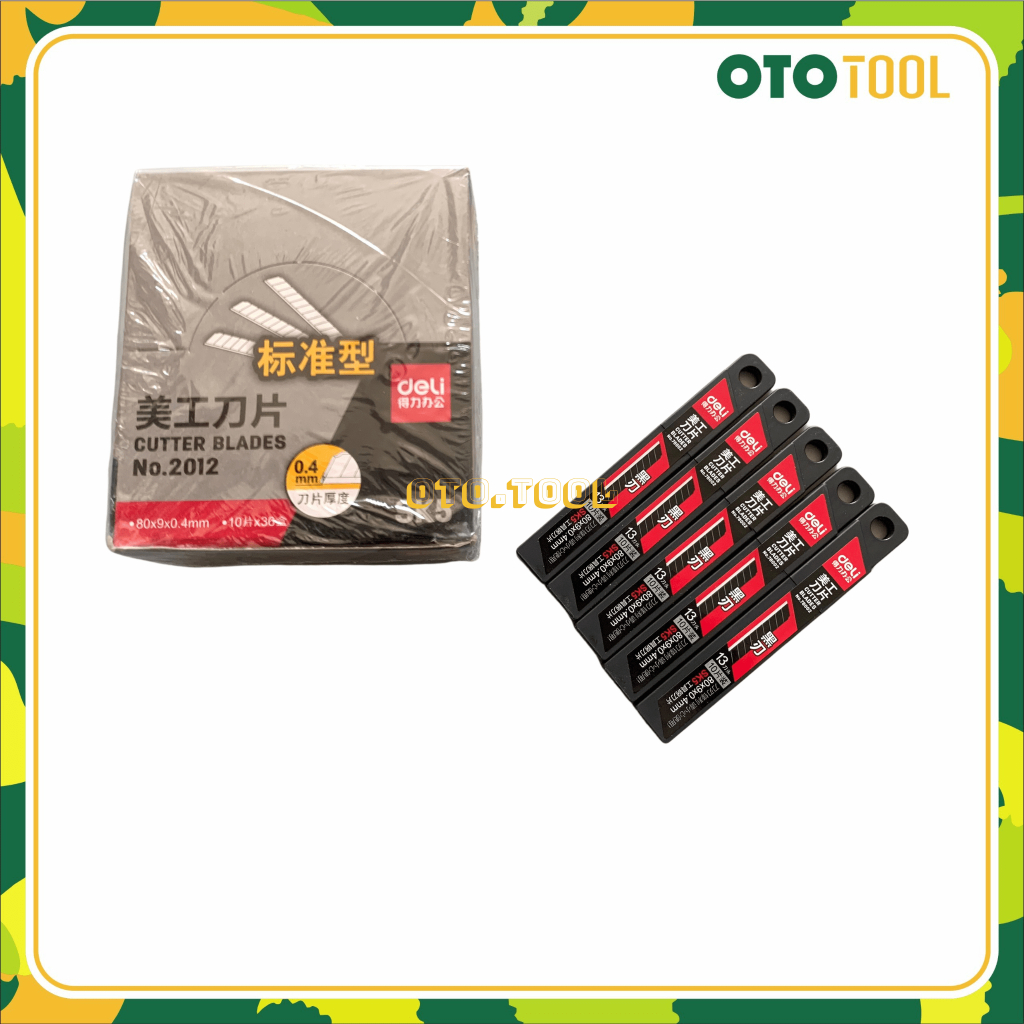 OTO.TOOL Hộp 10 lưỡi dao rọc giấy DELI đen bản nhỏ 9mm đầu bằng 78002C