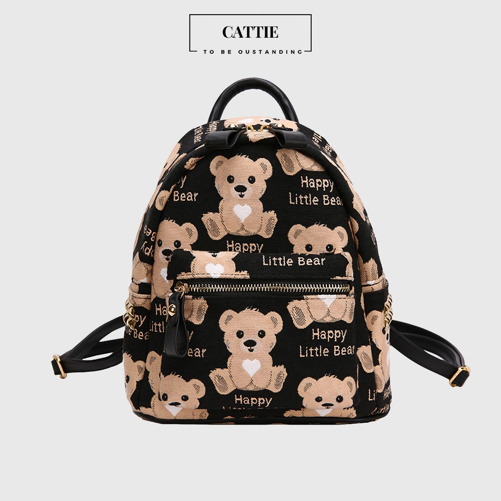 Balo nữ balo nữ mini đi chơi túi đeo chéo nữ bag vải Jersey hình gấu dễ thương CATTIE CB009