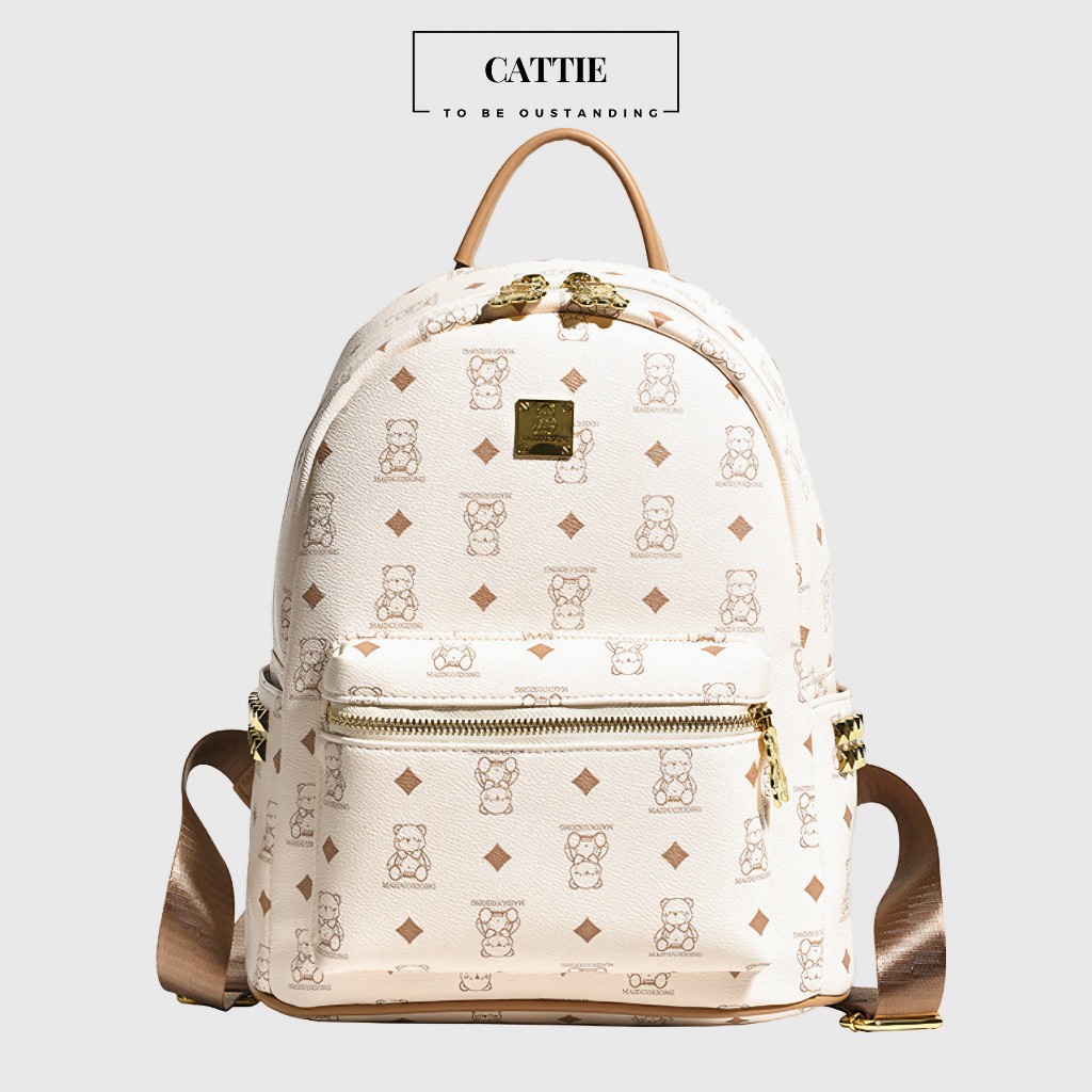 Balo nữ balo da chống thấm hình gấu dễ thương size 32 CATTIE CB014