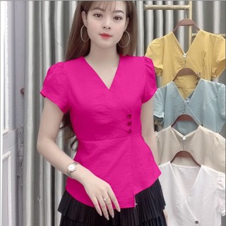 ÁO KIỂU ĐŨI VẠT CHÉO PHỐI NÚT