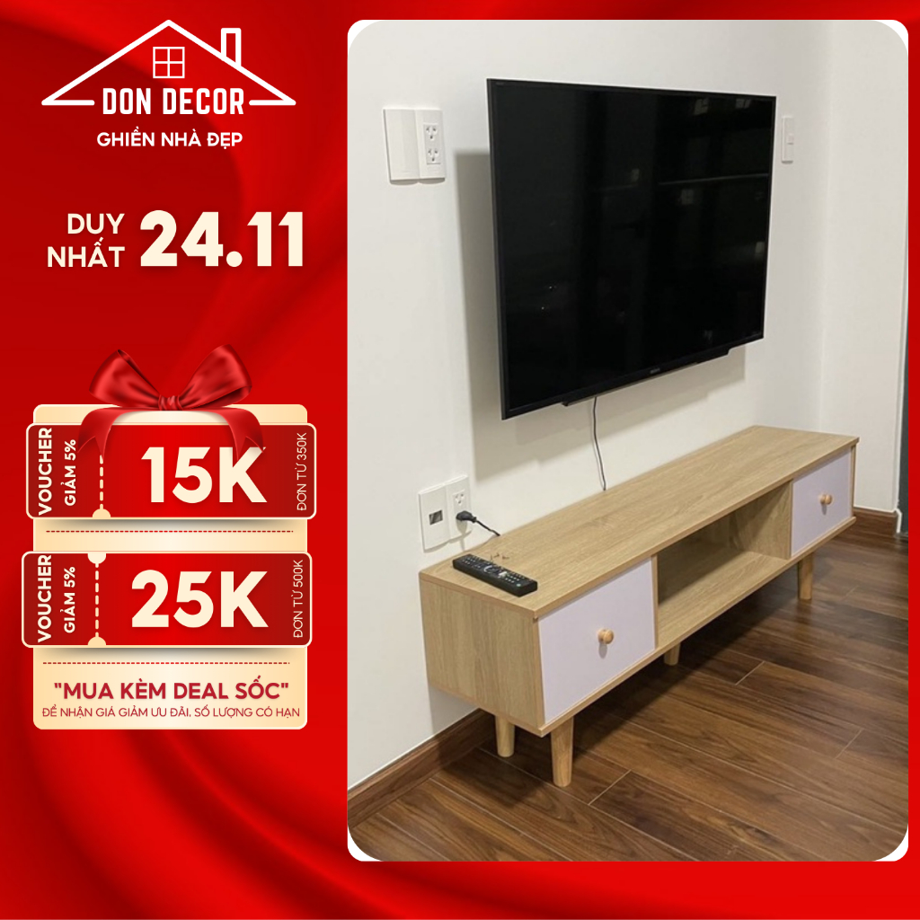 Kệ Tivi 2 Ngăn Tủ 1 Hộc Đa Năng, Chất Liệu Gỗ MDF Phong Cách Hiện Đại, Lắp Ghép Tiện Lợi