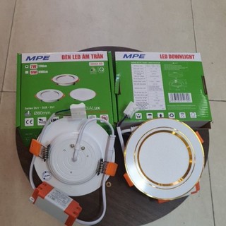Đèn âm trần d90 7w 3 màu viền vàng mpe chính hãng
