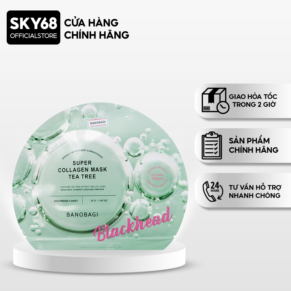 Mặt Nạ BANOBAGI Giảm Mụn Đầu Đen Super Collagen Mask 30ml - SUPER Tea Tree
