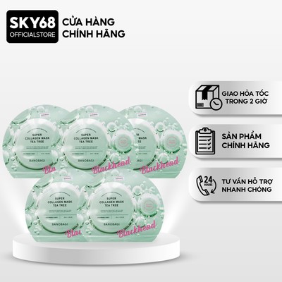 Combo 5 Mặt Nạ BANOBAGI Giảm Mụn Đầu Đen Super Collagen Mask 30ml x5 - SUPER Tea Tree