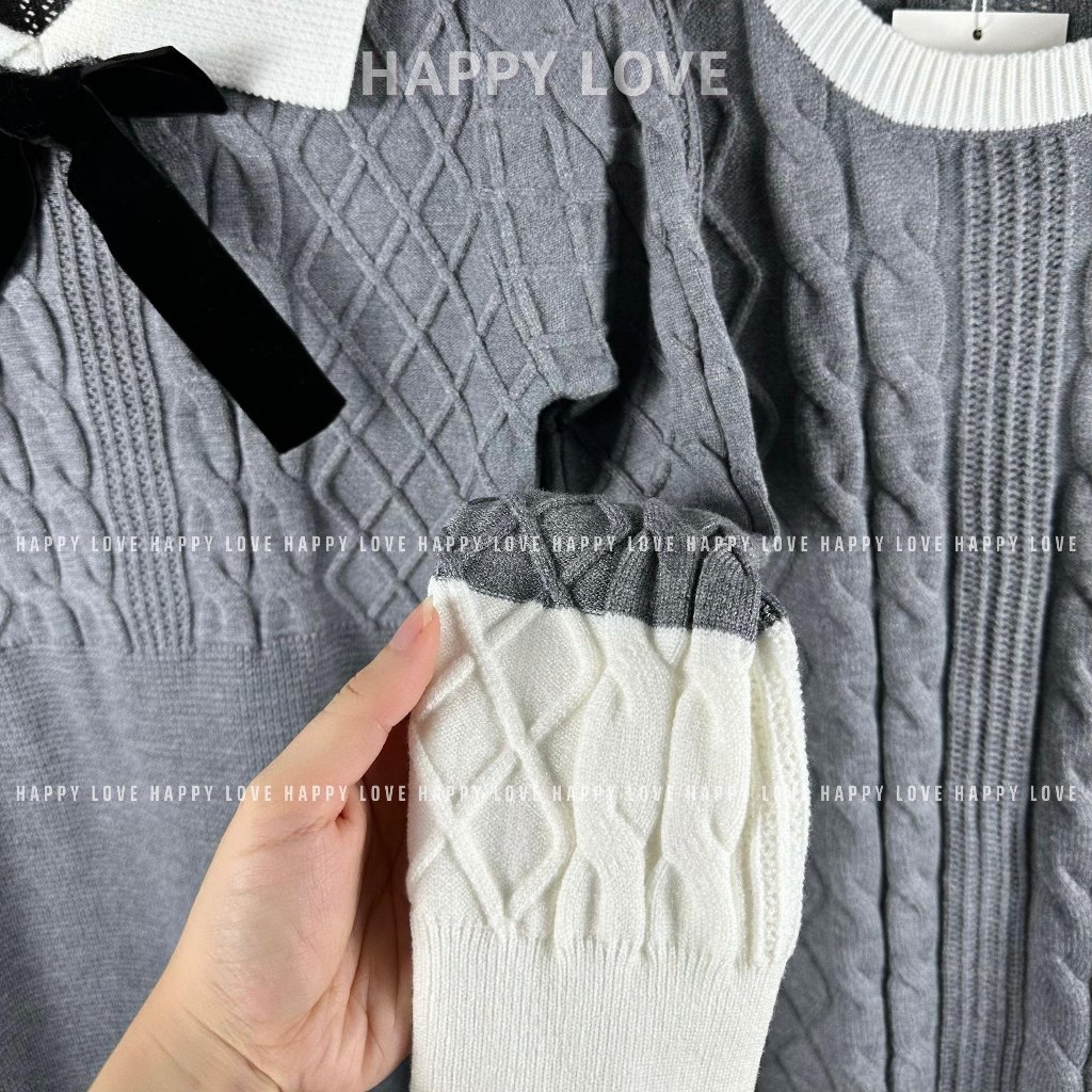Đồ đôi nam nữ thu đông set couple áo len nam đầm nữ ngắn ôm body màu ghi xám tặng nơ cài xinh xắn HAPPYLOVE H140