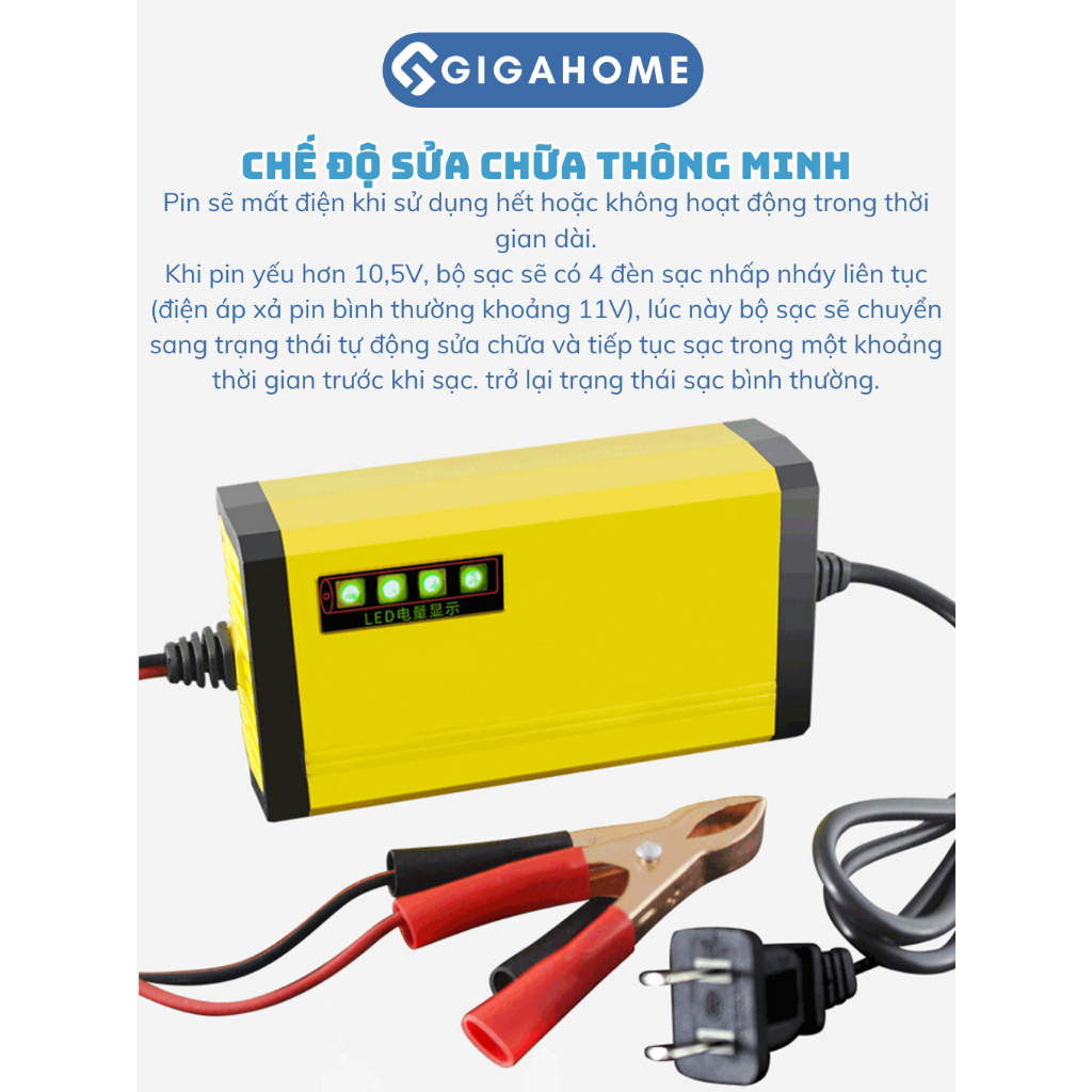 Bộ Sạc Ắc Quy Thông Minh GIGAHOMEVN Sạc Xe Máy, Xe Điện 12V Tự Ngắt 5836