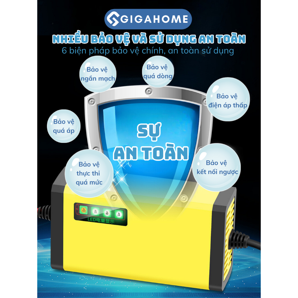 Bộ Sạc Ắc Quy Thông Minh GIGAHOMEVN Sạc Xe Máy, Xe Điện 12V Tự Ngắt 5836