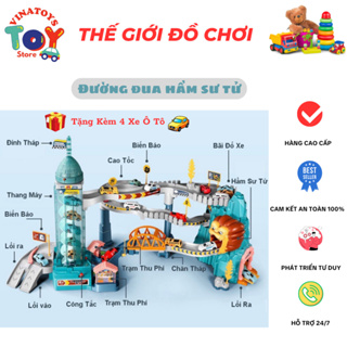 Đồ Chơi Đường Đua Hầm Sư Tử Cho Bé Cỡ Lớn VINATOYS, Ô Tô Đường Đua Siêu Tốc (Kèm 4 Xe Ô Tô Và Thảm Nền))