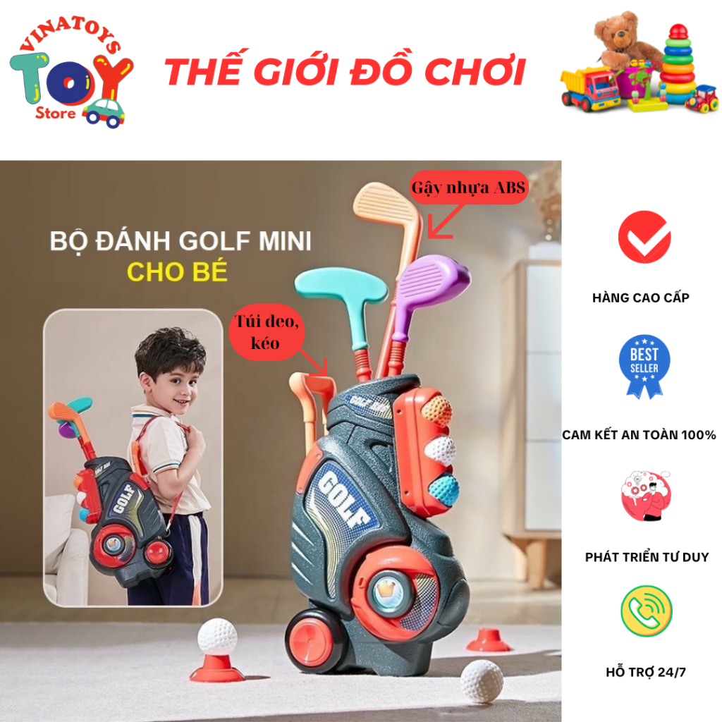 Đồ Chơi Bộ Gậy Golf Cao Cấp Cho Bé VINATOYS, Đồ chơi Thể Thao Thông Minh Có Thể Đeo Và Kéo