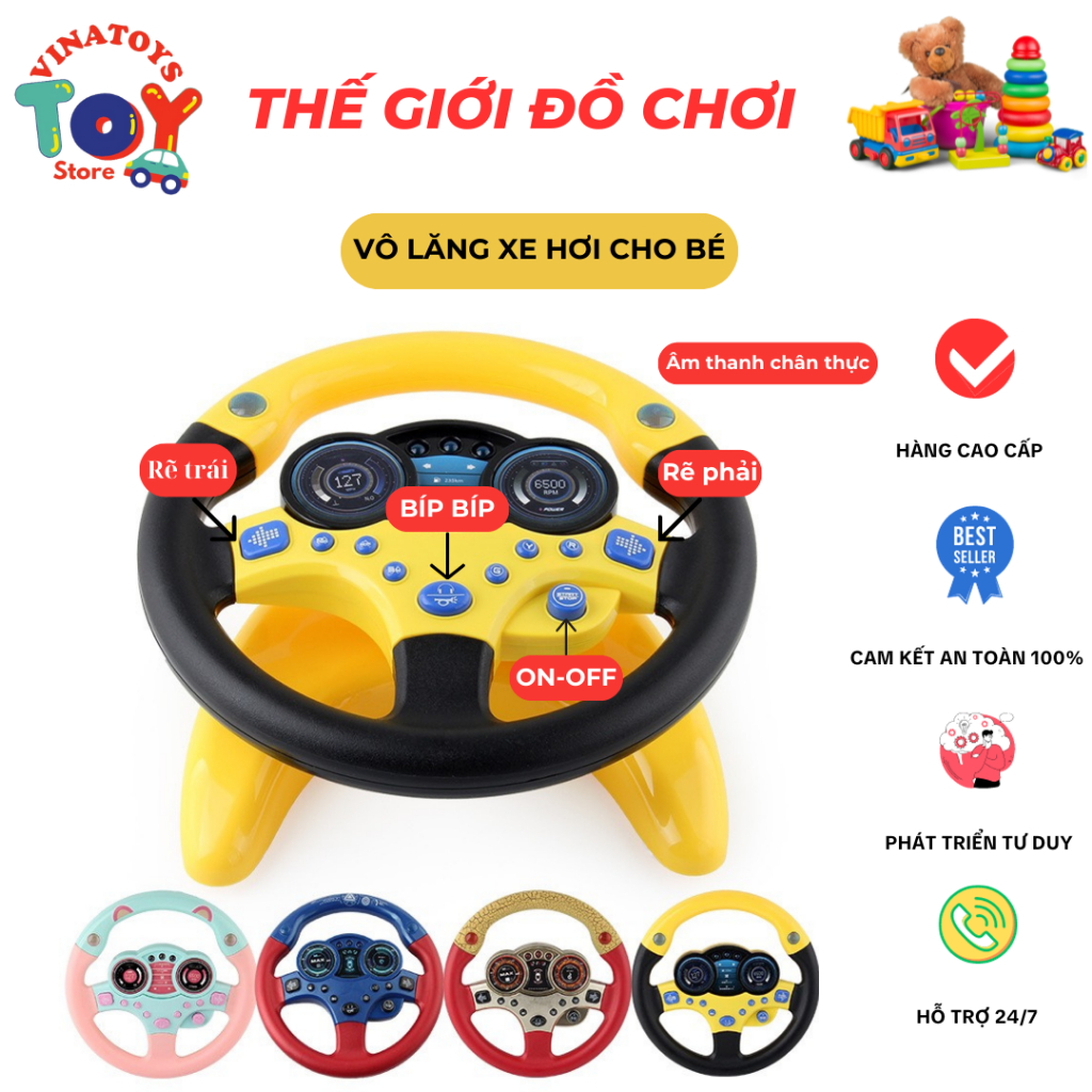Đồ Chơi Vô Lăng Xe Hơi Cho Bé VINATOYS, Có Đèn Và Nhạc Giáo Dục, Đồ Chơi Thông Minh Giả Lập (Chức Năng Như Vô Lăng Thật)