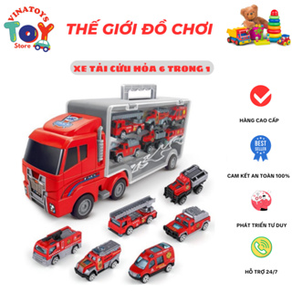 Xe Ô Tô Đồ Chơi Cho Bé VINATOYS, Xe Tải 6 Trong 1 Có Đủ Mã (Cảnh Sát, Cứu Hỏa, Kỹ Thuật, Quân Sự) Chất Liệu Hợp Kim Nhôm