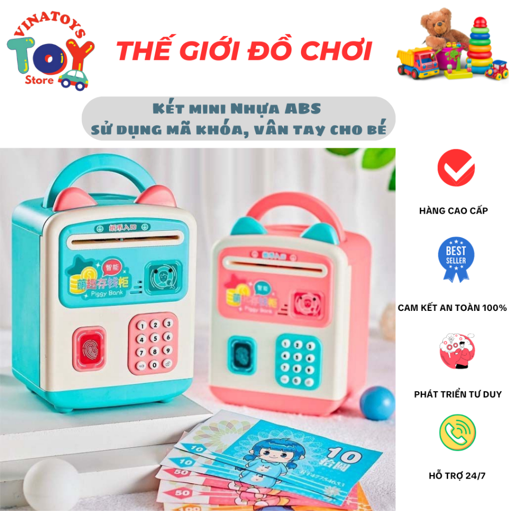 Đồ Chơi Két Sắt Mini Cho Bé VINATOYS, Sử Dụng Mã Khóa Và Vân Tay Thông Minh, Mô Hình Như Thật