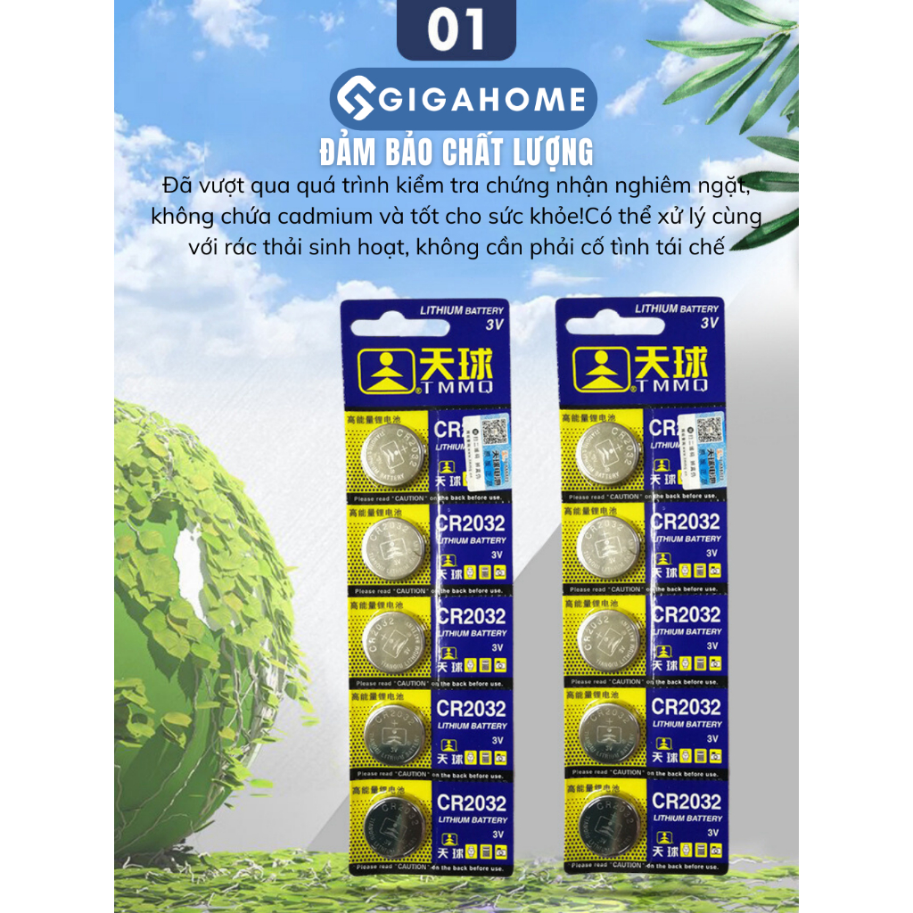 Vỉ 5 Viên Pin CR2032 Lithium 3V GIGAHOMEVN - Sử Dụng Cho Thiết Bị Điện Tử và Đồ Chơi 5865