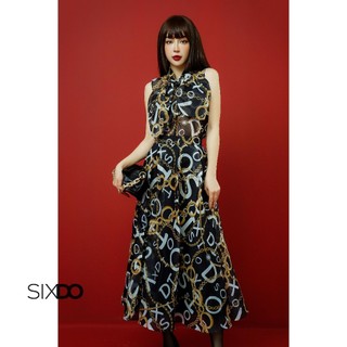 Chân váy tơ dáng xòe họa tiết Baroque SIXDO