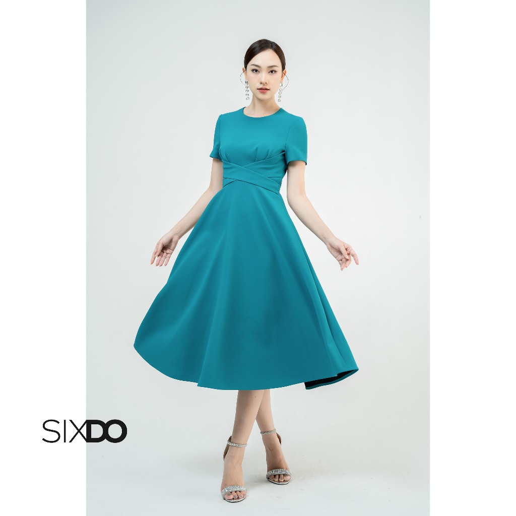 Đầm midi xanh ngọc dáng xòe SIXDO (Dark Turquoise Midi Woven Dress)