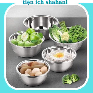 Bộ 5 món rổ chậu inox, thau trộn inox nhiều size inox 304 cao cấp tiện lợi