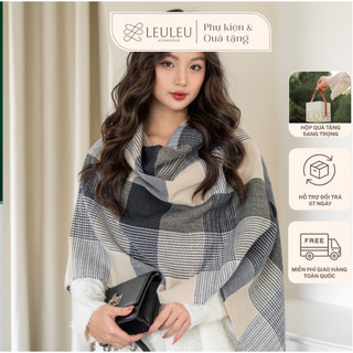 Khăn Quàng Cổ Nữ Khăn Len Kẻ Caro phong cách Vintage vải Len lông cừu Cashmere cao cấp Leuleu.Accessorize